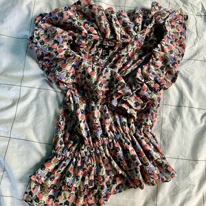 H&M 4 Printed Ruffle Polyester Top Pink Purple Beige